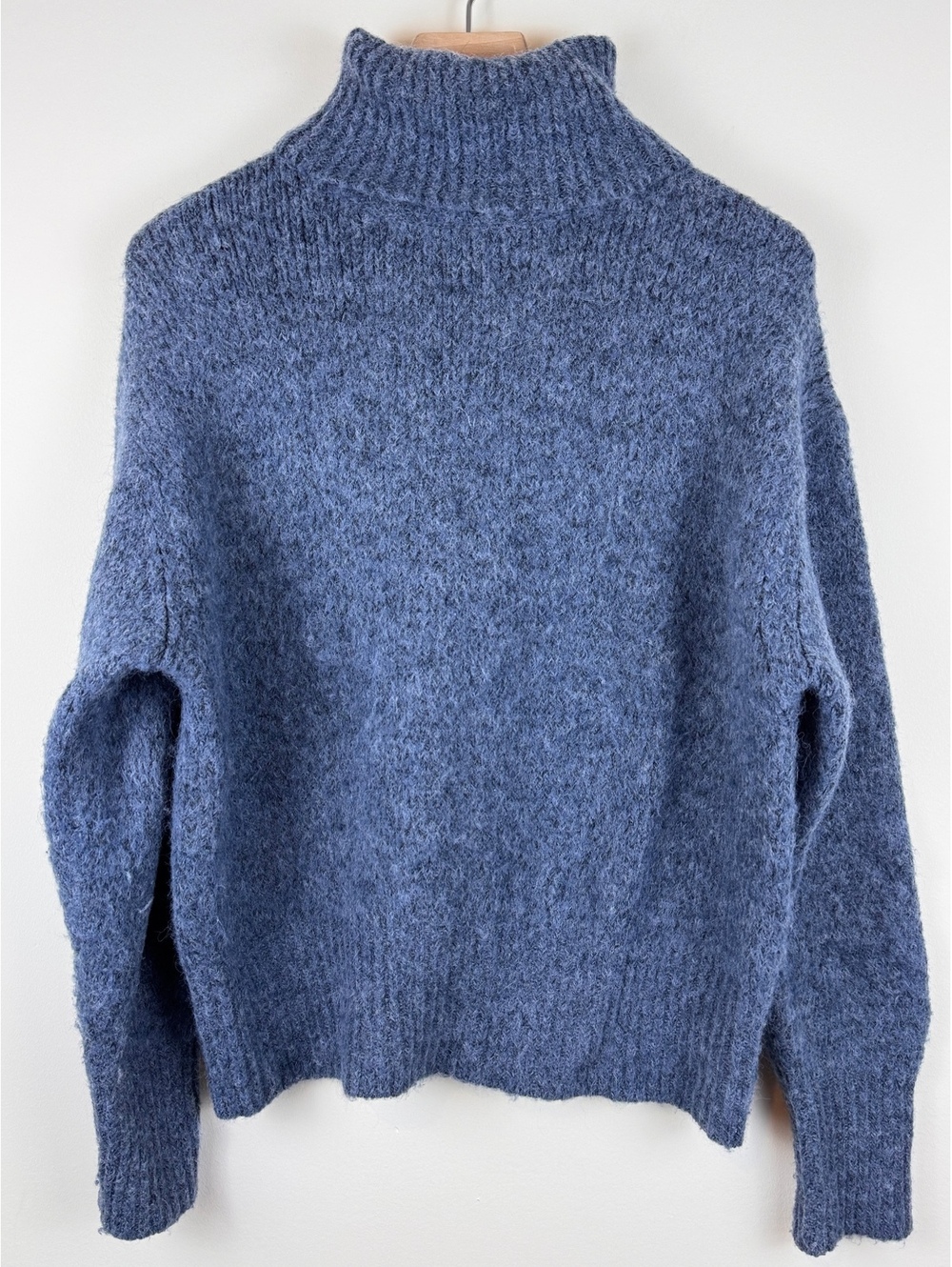 Zara Blue Fuzzy Turtleneck Sweater Wool Alpaca Blend Women’s S Cozy Knit